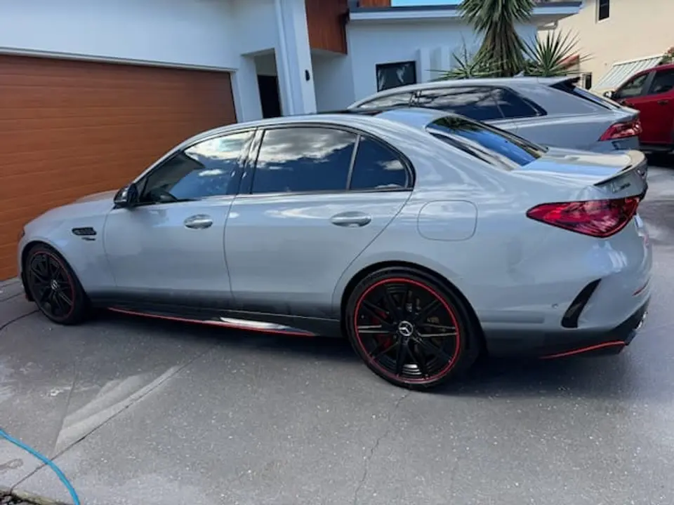 Grey Mercedes-AMG with reflective exterior paint